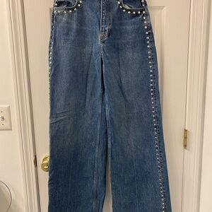 Reformation Blue Wide Leg Jeans with Stud Accents
